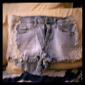 Lacy blue Jean cut offs